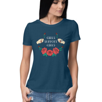 Women's Girls Supports Girls Printed Half Sleeve Round Neck T-Shirt