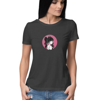 Women's Anime Girl 2 Printed Half Sleeve Round Neck T-Shirt
