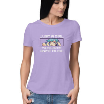 Women's Anime Girl Music Printed Half Sleeve Round Neck T-Shirt