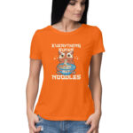 Women's Anime Noodles Printed Half Sleeve Round Neck T-Shirt