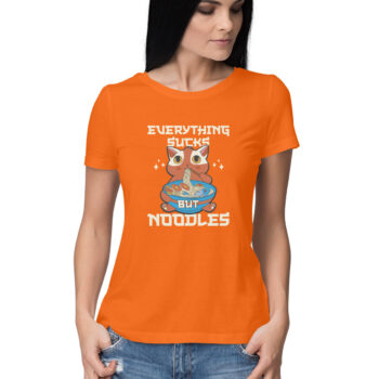 Women's Anime Noodles Printed Half Sleeve Round Neck T-Shirt