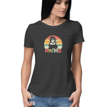 Women's Anime Girl 3 Printed Half Sleeve Round Neck T-Shirt