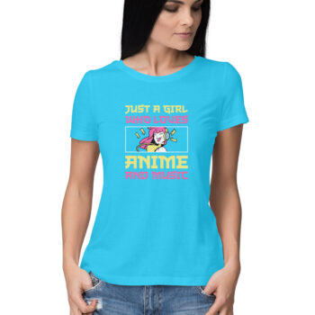 Women's Anime Girl Love Music Printed Half Sleeve Round Neck T-Shirt