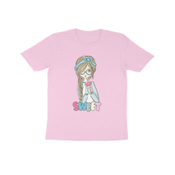 Kid's Cartoon Girl Sweet Printed Half Sleeve Round Neck T-Shirt