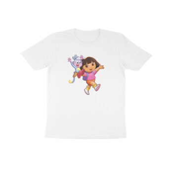 Kid's Cartoon Dora Printed Half Sleeve Round Neck T-Shirt