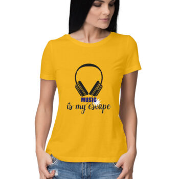 Women’s Music Is My Escape Printed Half Sleeve Round Neck T-Shirt