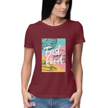 Women’s Foodie Fast Food Printed Half Sleeve Round Neck T-Shirt