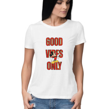 Women’s Dialogue Good Vibes Only Printed Half Sleeve Round Neck T-Shirt