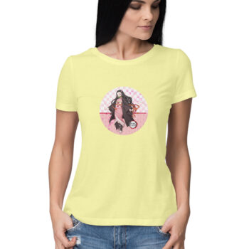Women’s Anime Nezuko Chan Printed Half Sleeve Round Neck T-Shirt