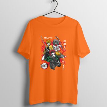 Anime Tanjiro, Inosuke, Zenitsu Demon Slayer Printed Half Sleeve Round Neck T-Shirt
